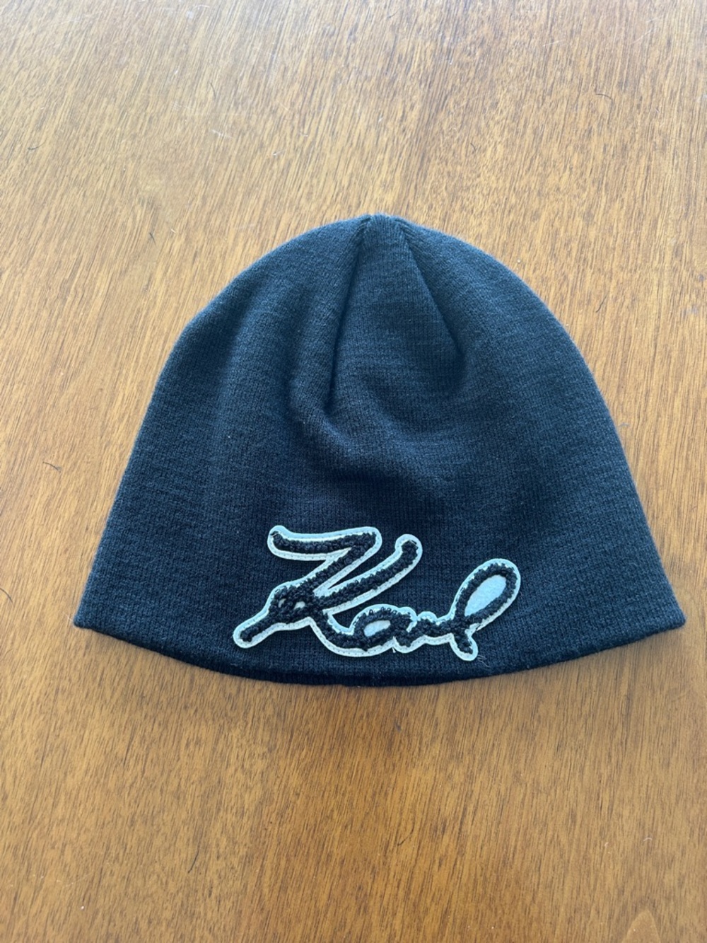 Karl Lagerfeld Black Knit Beanie with Script Logo